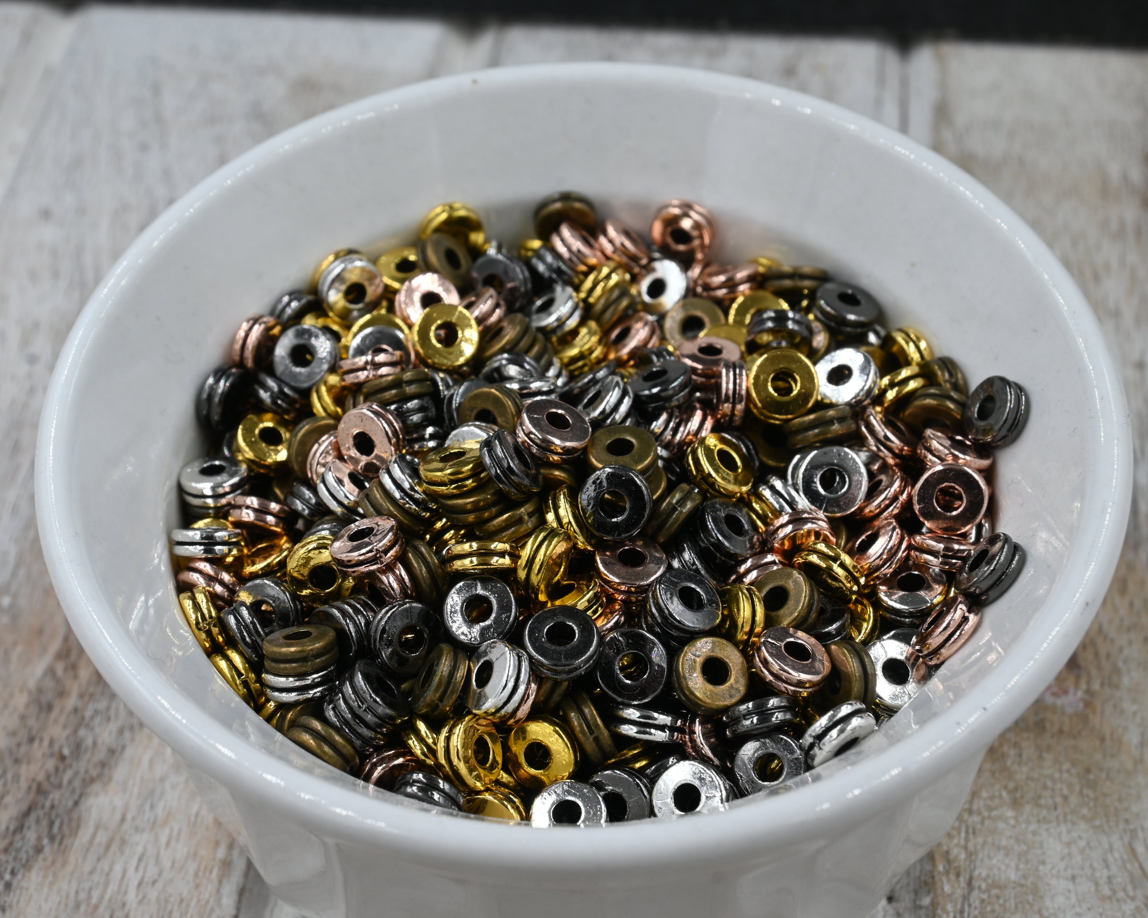 Tibetan Style Alloy Spacer Beads, 100pc Flat Round, Mixed Color, 6x2.5mm