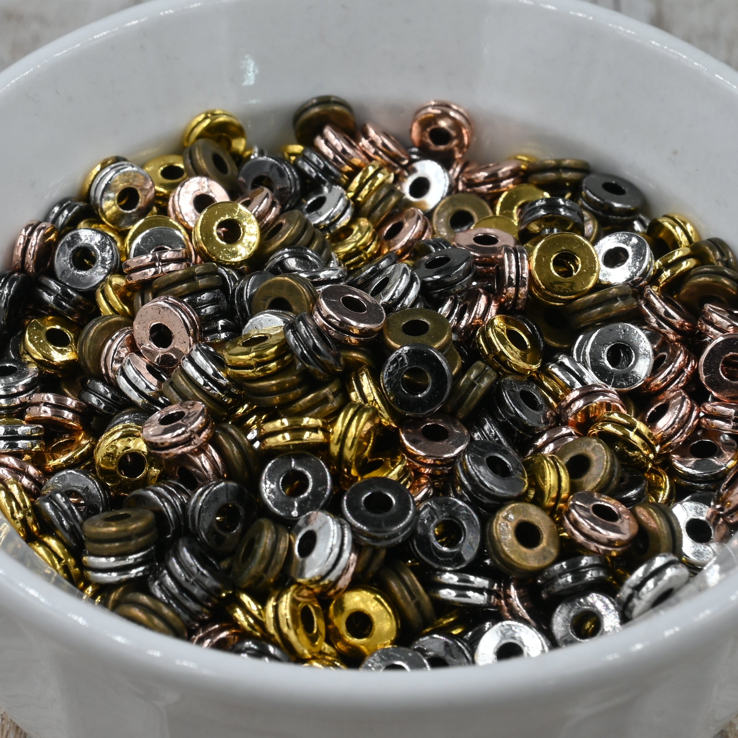 Tibetan Style Alloy Spacer Beads, 100pc Flat Round, Mixed Color, 6x2.5mm