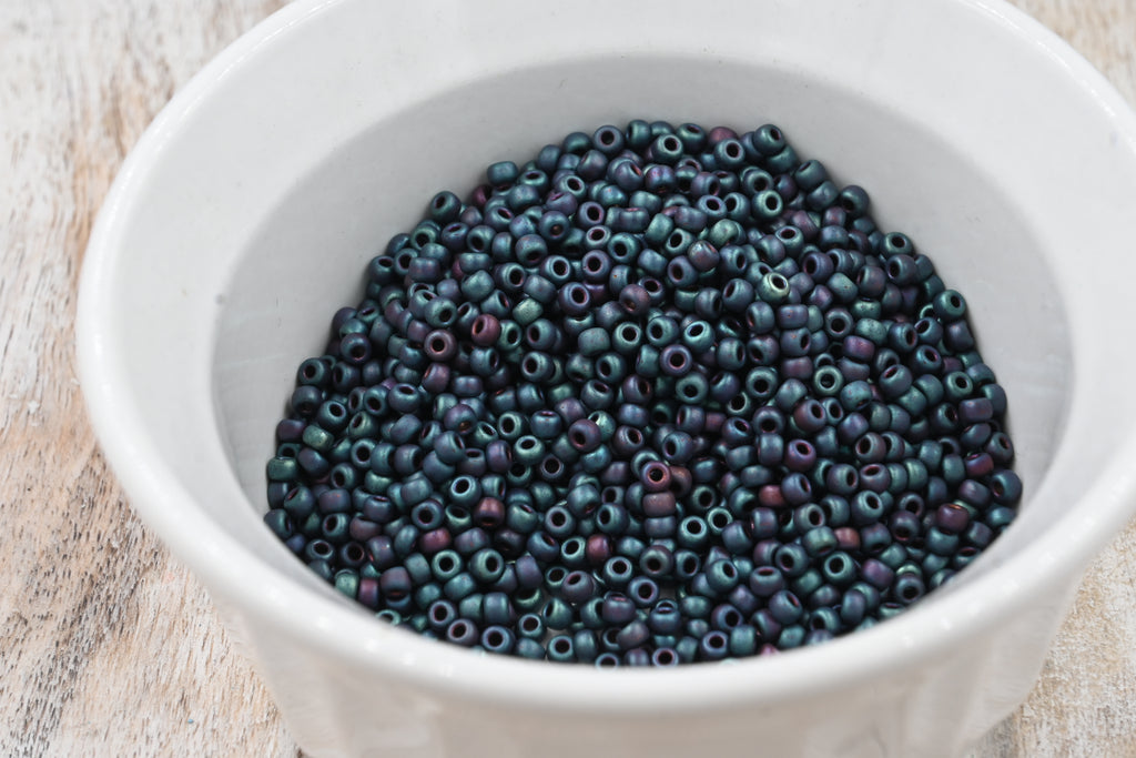 MIYUKI Round Rocailles Beads, 50gr Japanese Seed Beads, 8/0, Matte Metallic Blue Iris