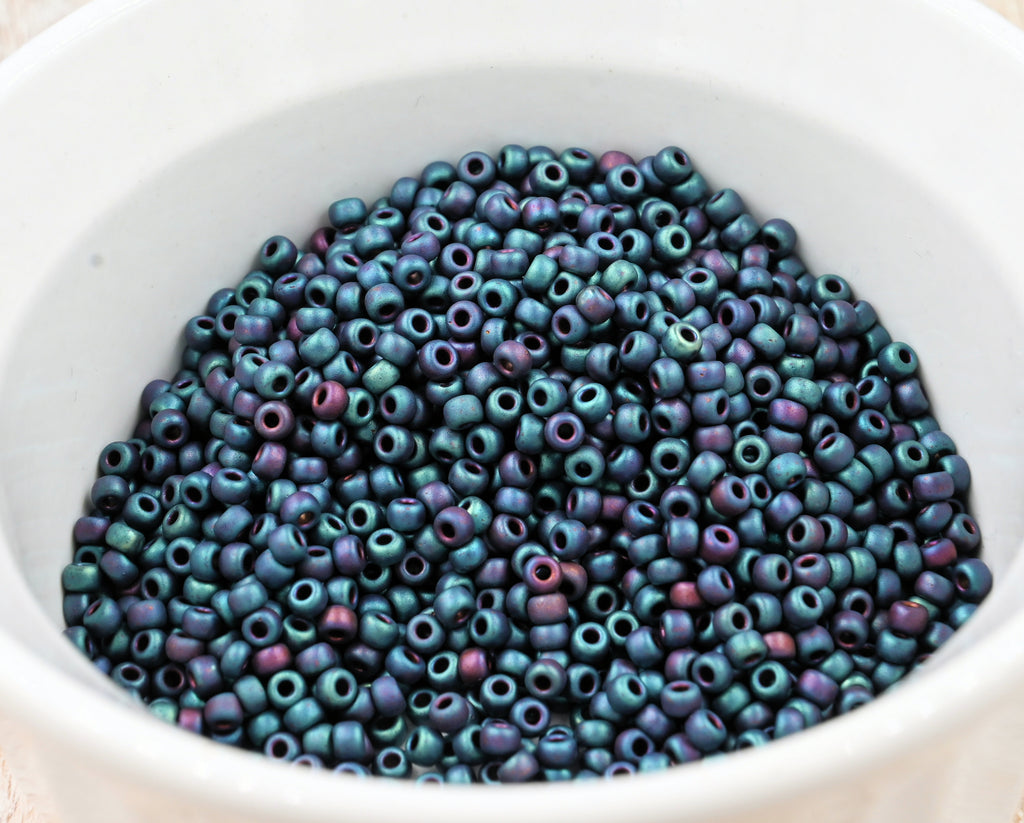 MIYUKI Round Rocailles Beads, 50gr Japanese Seed Beads, 8/0, Matte Metallic Blue Iris