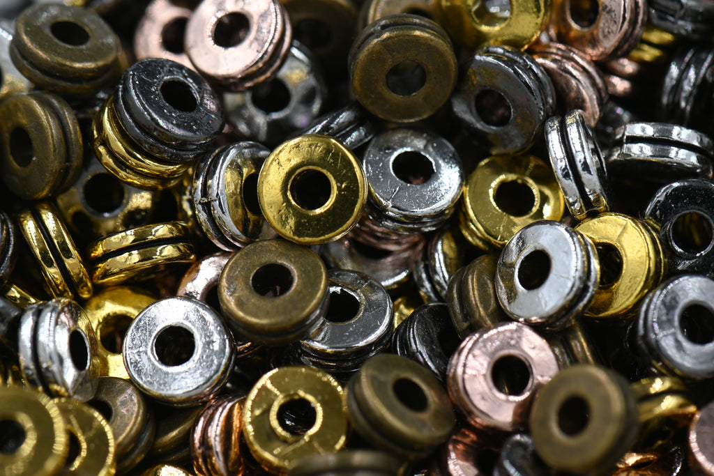 Tibetan Style Alloy Spacer Beads, 100pc Flat Round, Mixed Color, 6x2.5mm