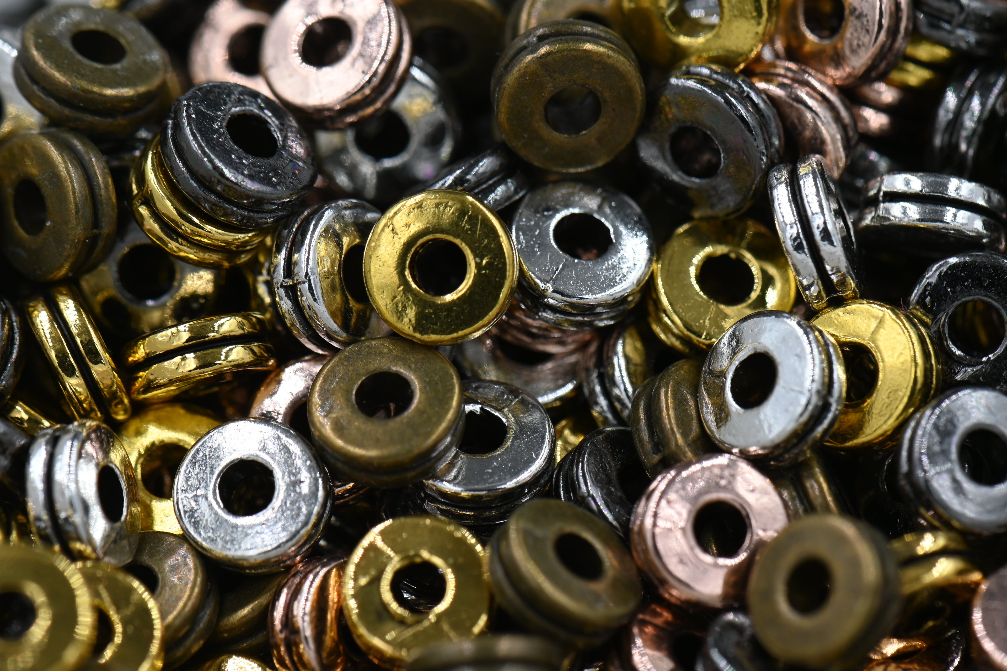 Tibetan Style Alloy Spacer Beads, 100pc Flat Round, Mixed Color, 6x2.5mm