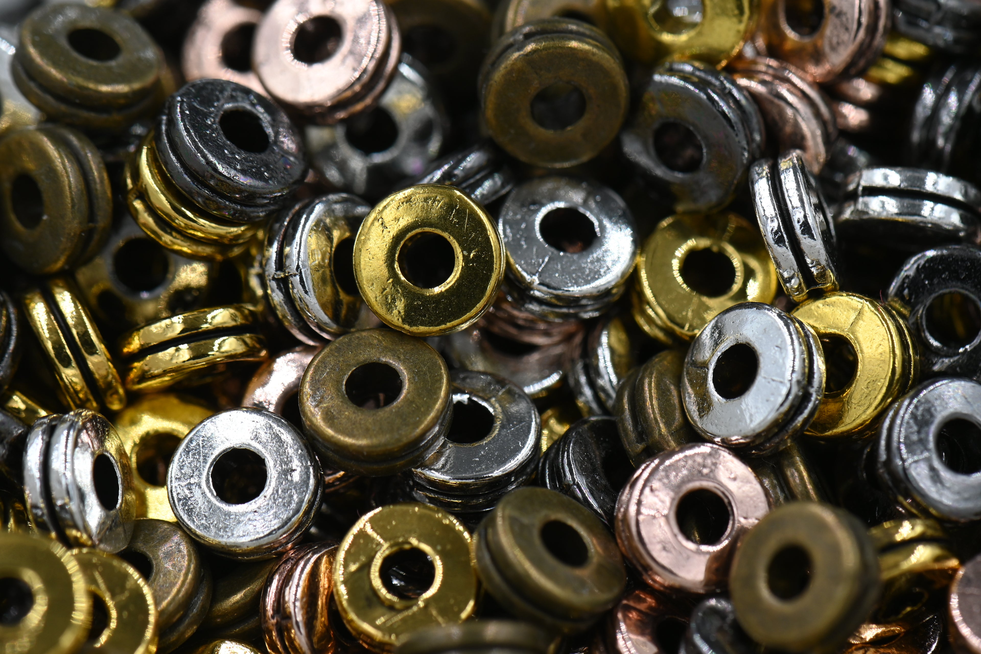 Tibetan Style Alloy Spacer Beads, 100pc Flat Round, Mixed Color, 6x2.5mm