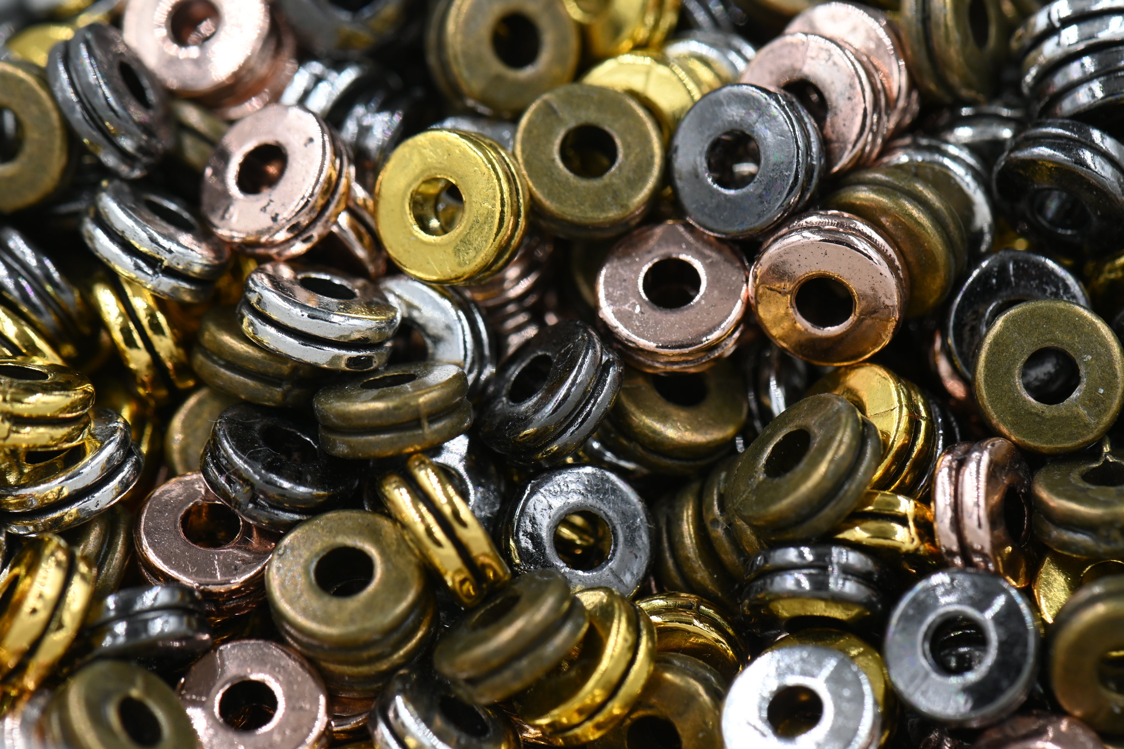 Tibetan Style Alloy Spacer Beads, 100pc Flat Round, Mixed Color, 6x2.5mm