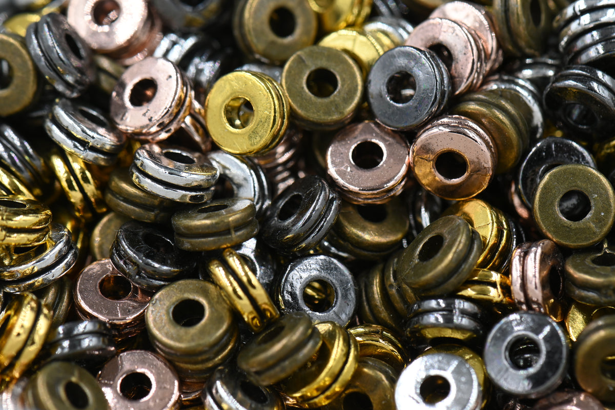Tibetan Style Alloy Spacer Beads, 100pc Flat Round,  Mixed Color, 6x2.5mm
