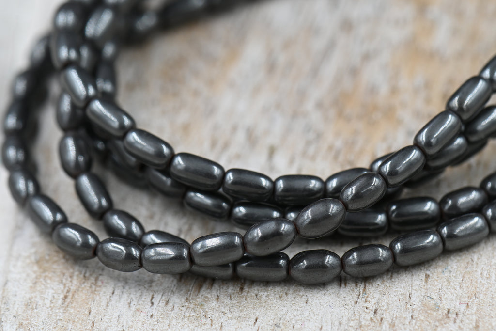 TWO STRANDS Hematite AAA, 3x5mm Rice Beads -16 inch strand