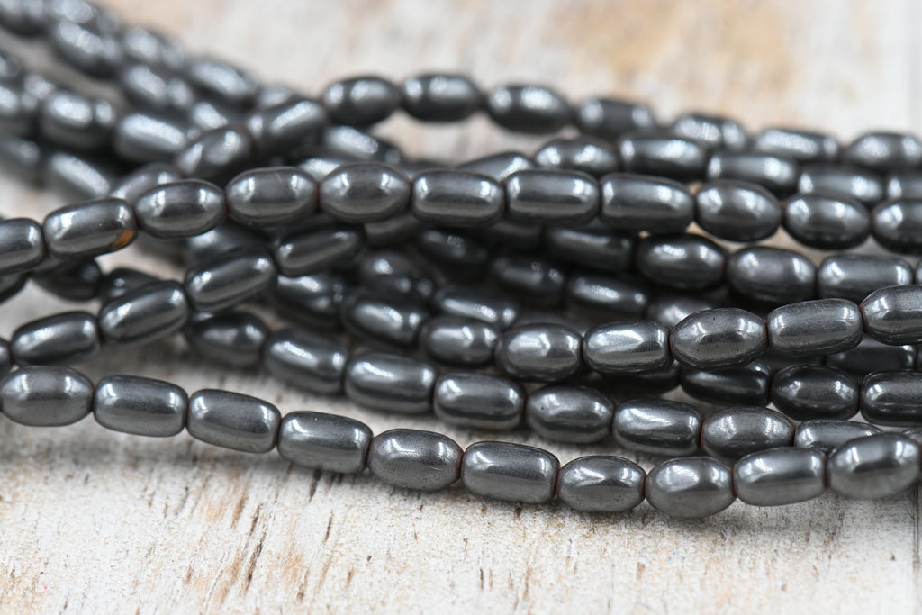 TWO STRANDS Hematite AAA, 3x5mm Rice Beads -16 inch strand