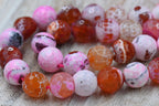 Pink Faceted Natural Fire Crackle Agate Beads Strands, Round, 12mm
