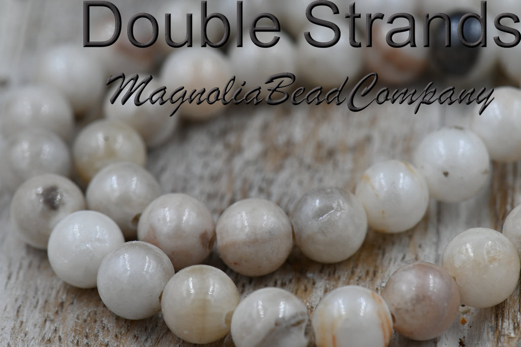 TWO STRANDS White Mocha Dyed Jade 4mm 6mm 8mm 10mm