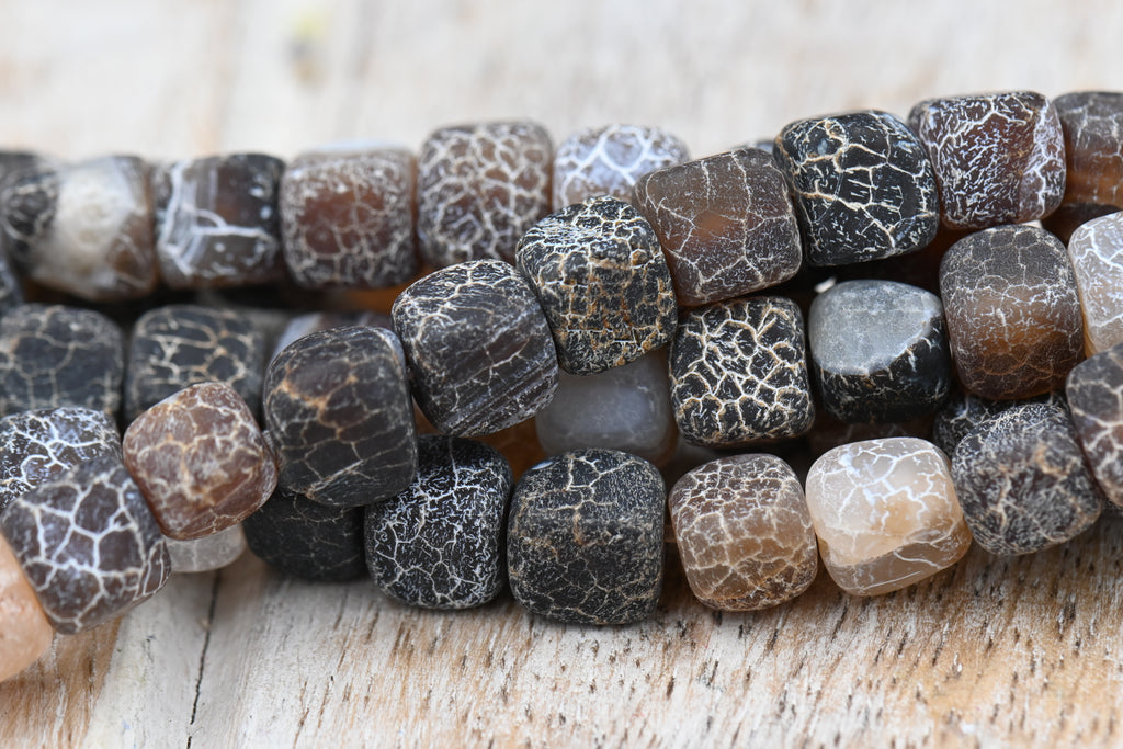 TWO STRANDS Natural Weathered Agate Beads Black and Mocha Brown