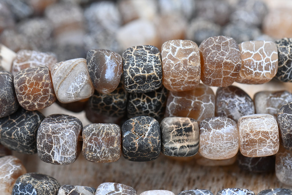 TWO STRANDS Natural Weathered Agate Beads Black and Mocha Brown