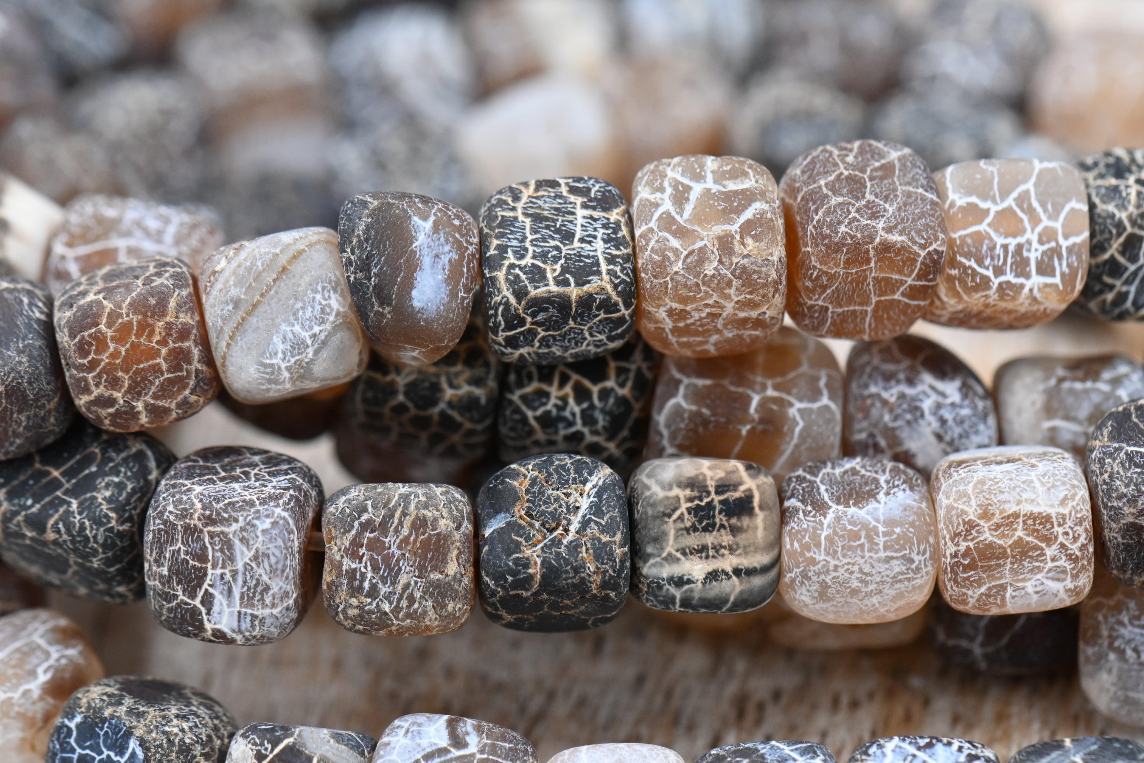 TWO STRANDS Natural Weathered Agate Beads Black and Mocha Brown