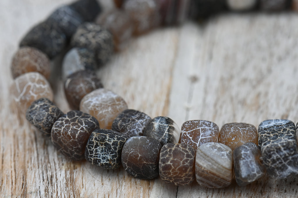 TWO STRANDS Natural Weathered Agate Beads Black and Mocha Brown