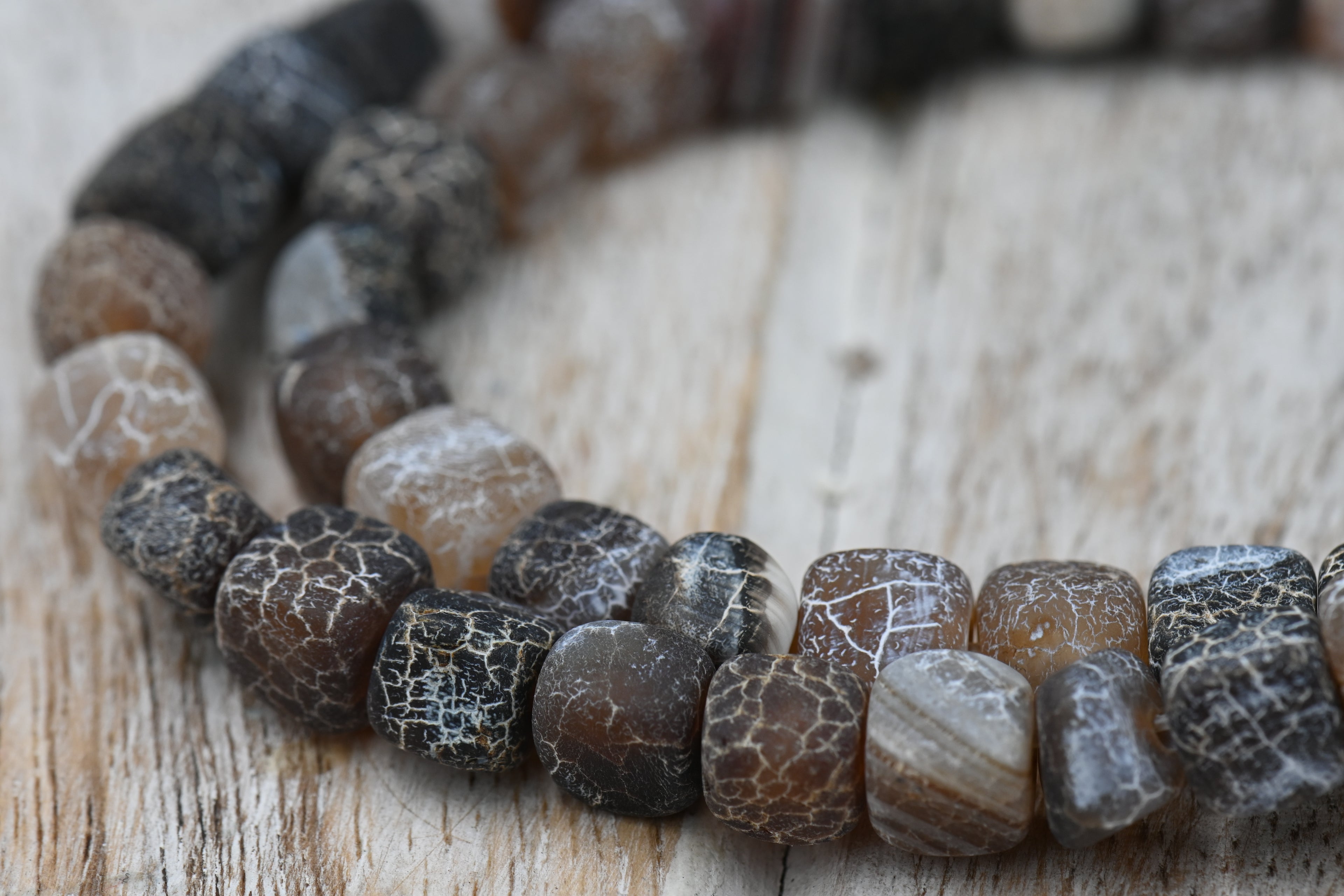 TWO STRANDS Natural Weathered Agate Beads Black and Mocha Brown