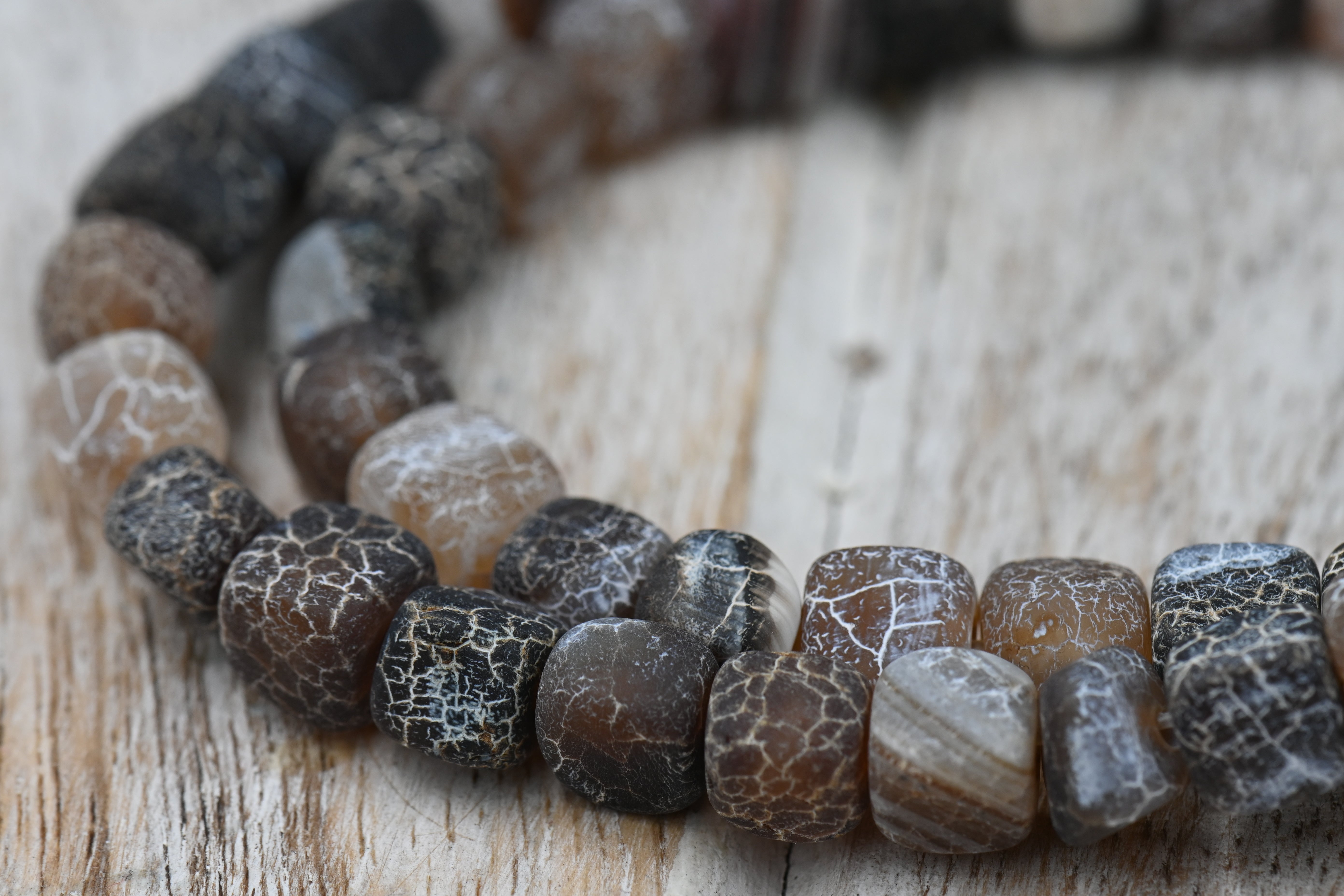 Natural Weathered Agate Beads Black and Mocha Brown