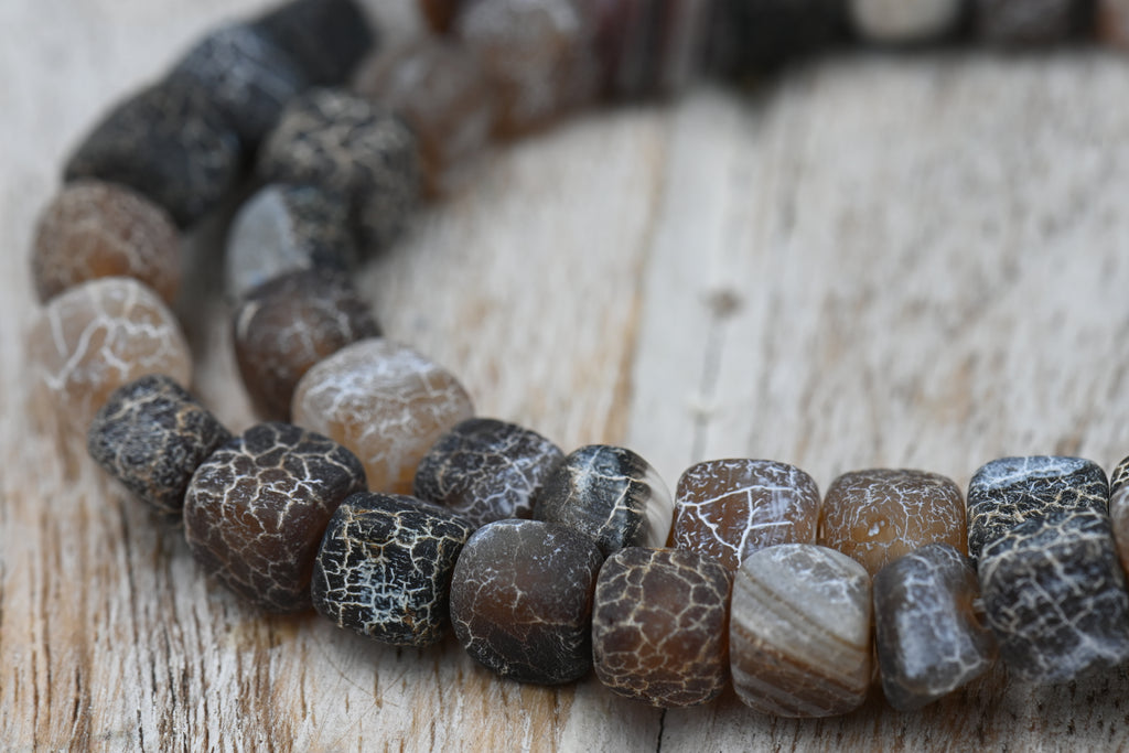 TWO STRANDS Natural Weathered Agate Beads Black and Mocha Brown