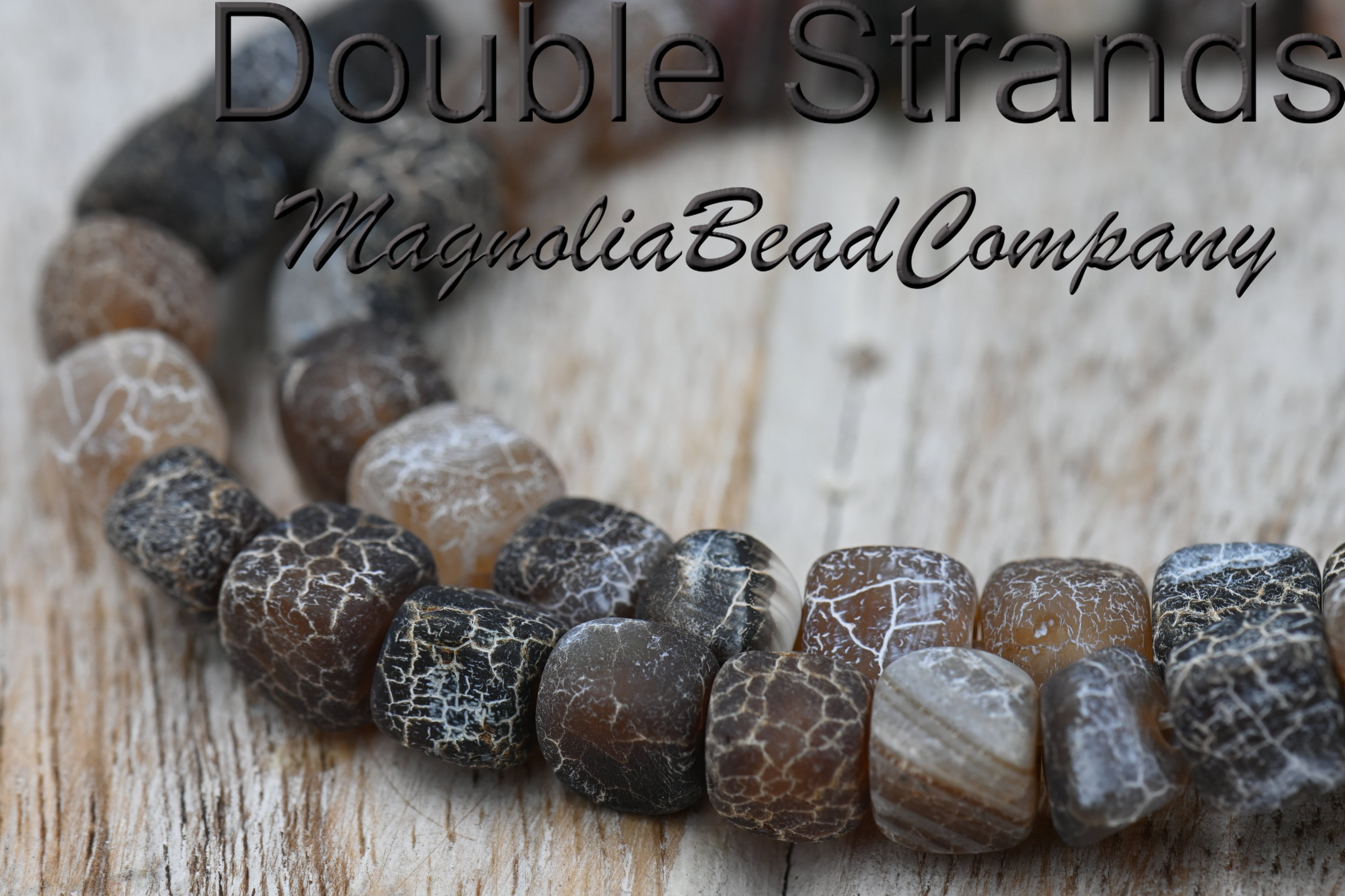 TWO STRANDS Natural Weathered Agate Beads Black and Mocha Brown