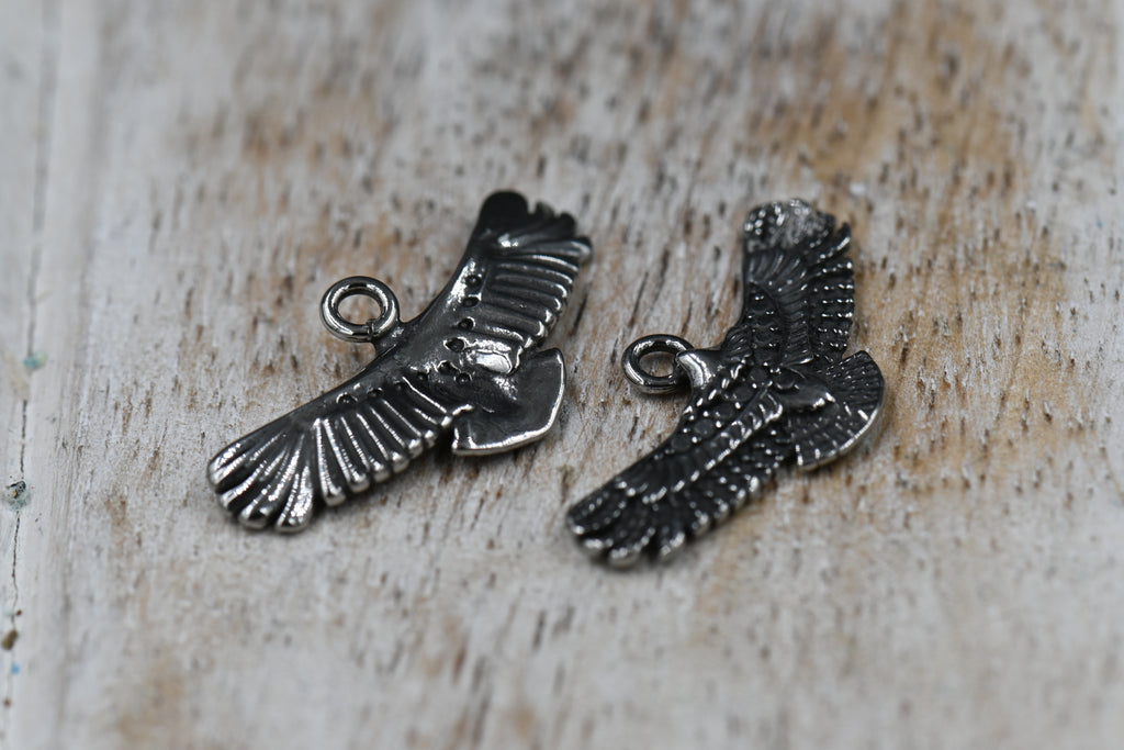 TWO Eagle Charms, 304 Stainless Steel Pendants, Antique Silver, 13x25x2mm
