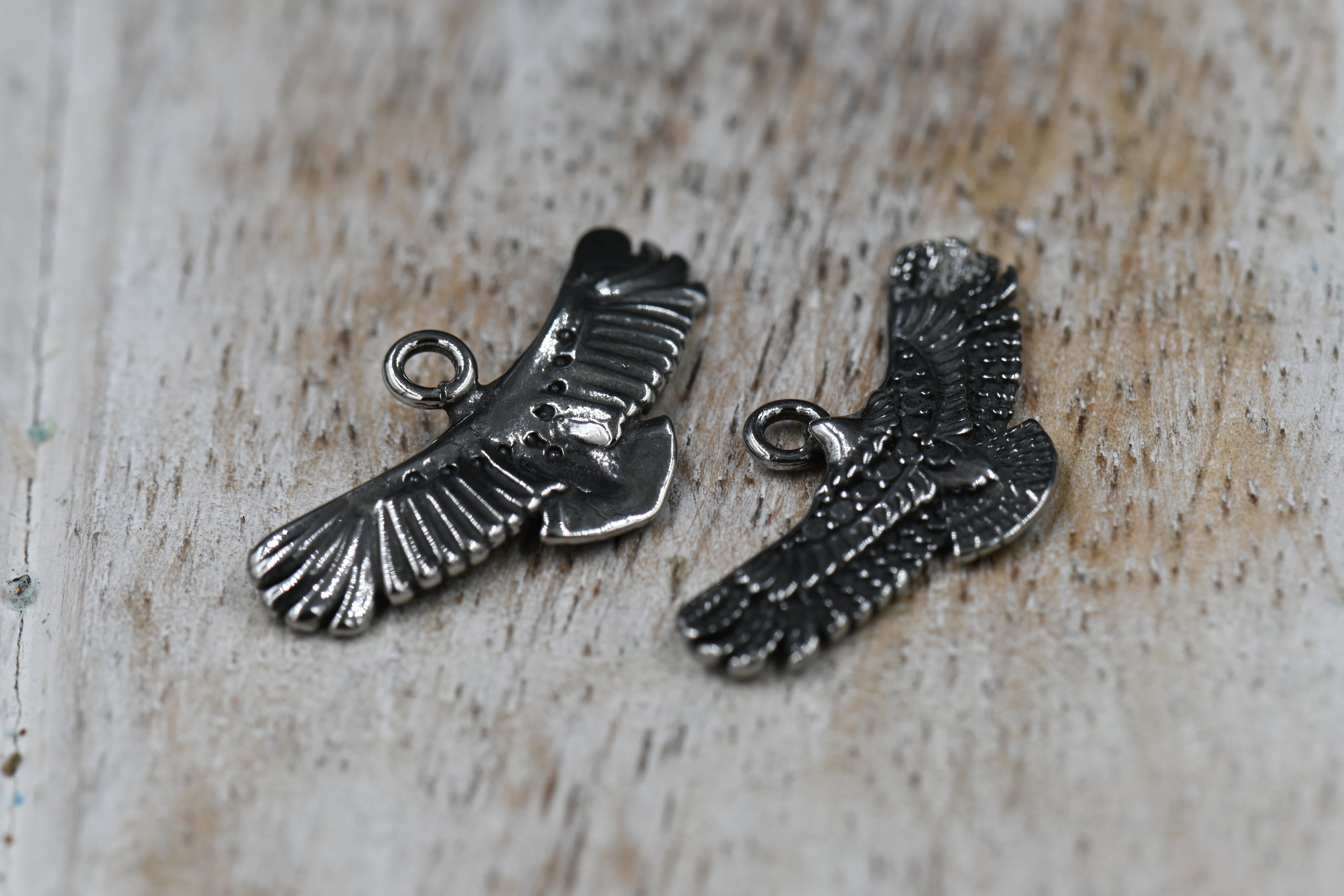 TWO Eagle Charms, 304 Stainless Steel Pendants, Antique Silver, 13x25x2mm