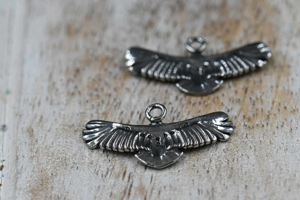 TWO Eagle Charms, 304 Stainless Steel Pendants, Antique Silver, 13x25x2mm