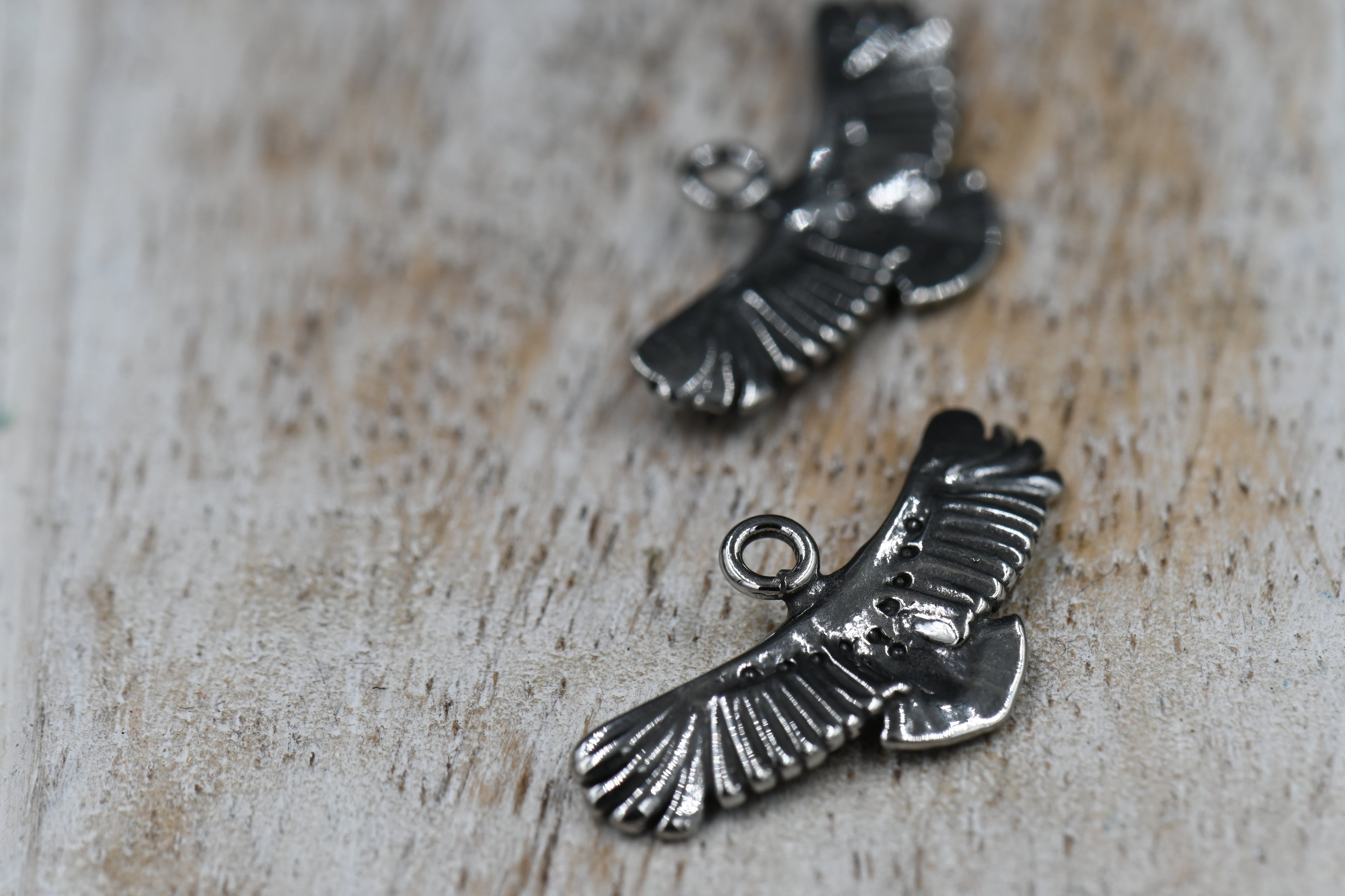 TWO Eagle Charms, 304 Stainless Steel Pendants, Antique Silver, 13x25x2mm