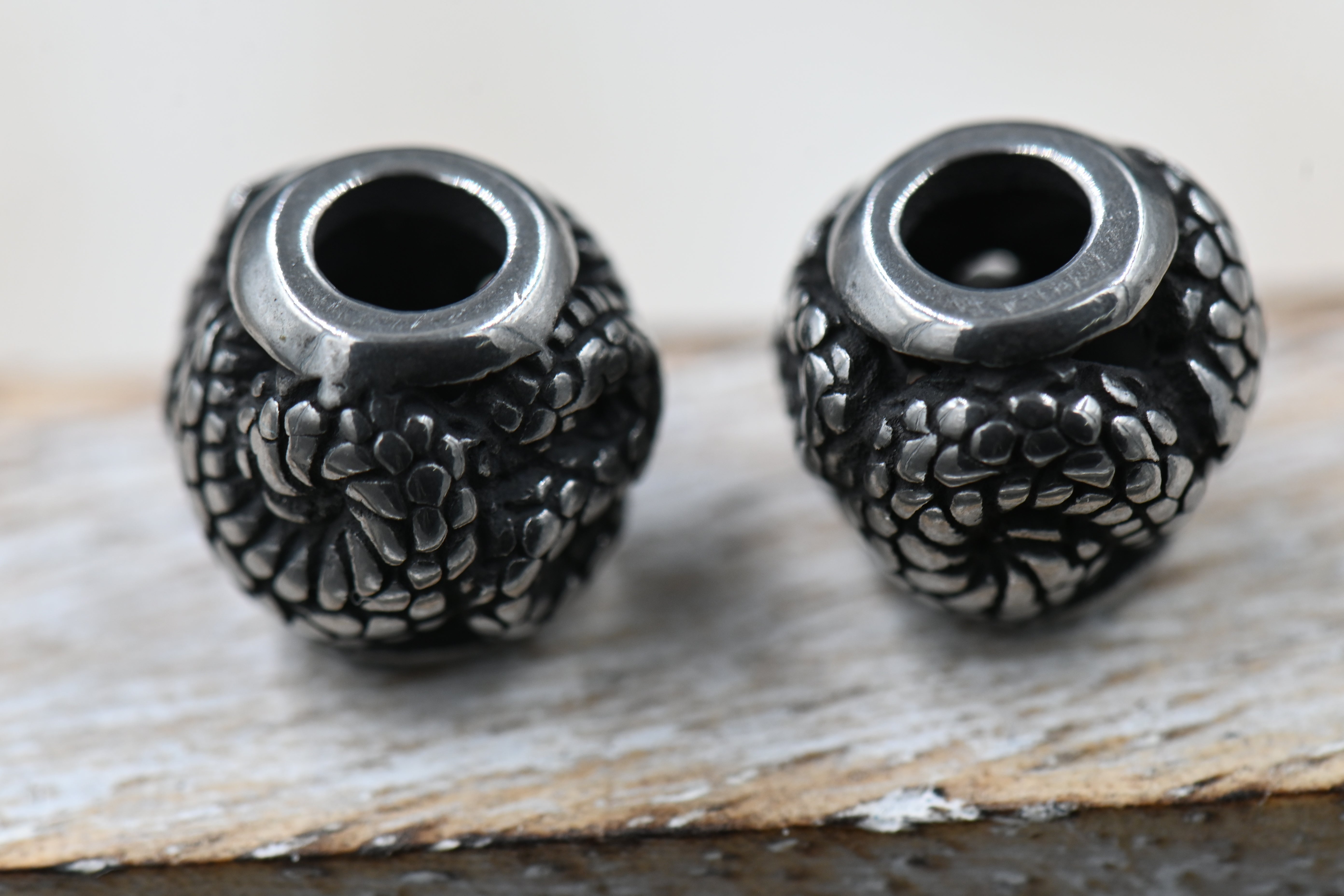 304 Stainless Steel European Beads, Large Hole Beads, Rondelle with Snake, Antique Silver, 9.5x9.5mm