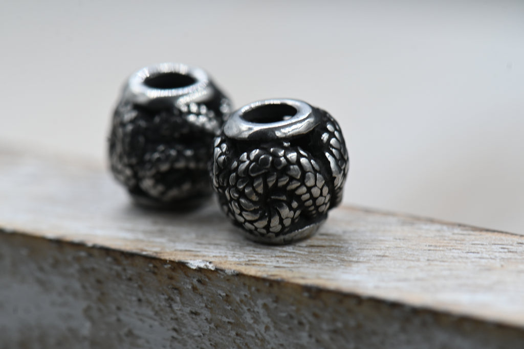 304 Stainless Steel European Beads, Large Hole Beads, Rondelle with Snake, Antique Silver, 9.5x9.5mm