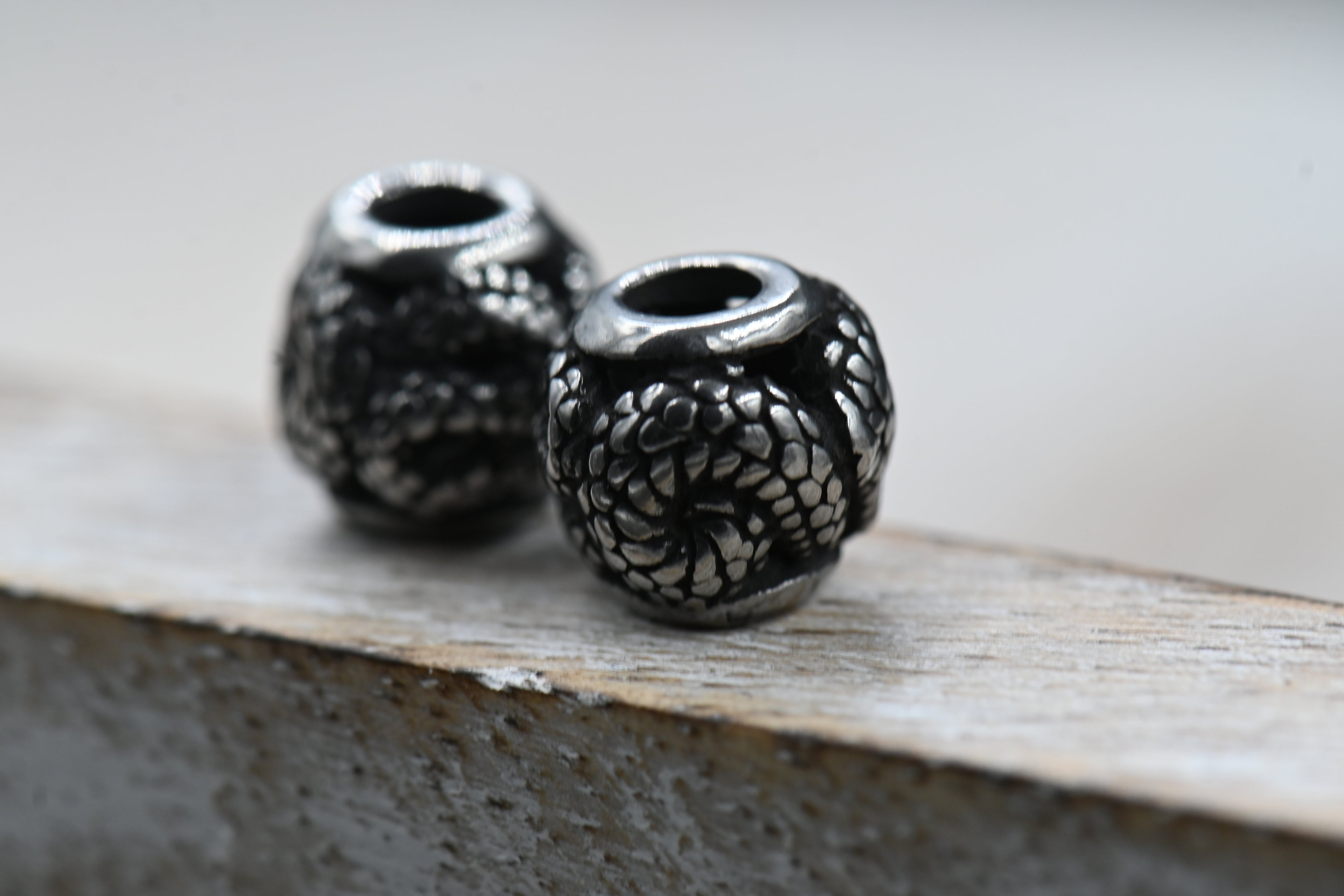 304 Stainless Steel European Beads, Large Hole Beads, Rondelle with Snake, Antique Silver, 9.5x9.5mm