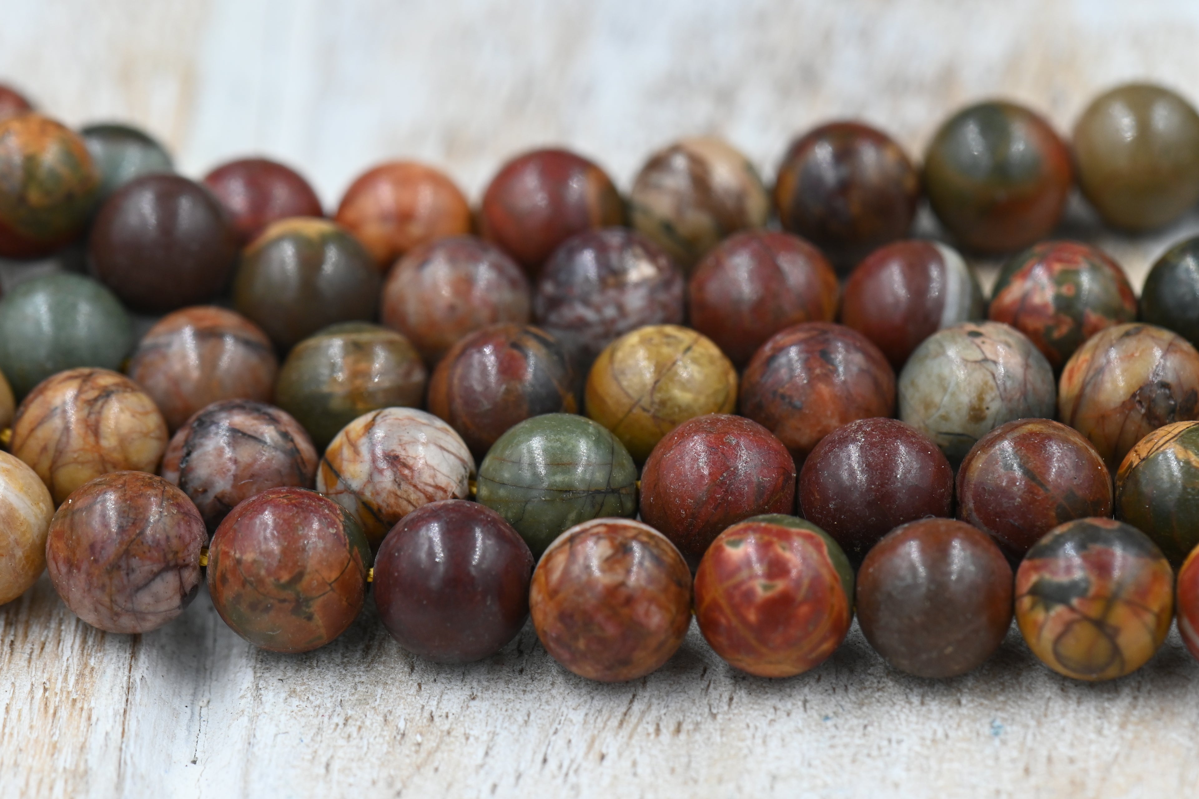 Red Creek Picasso Jasper Round Bead Strands, 8mm, 15 inch strand