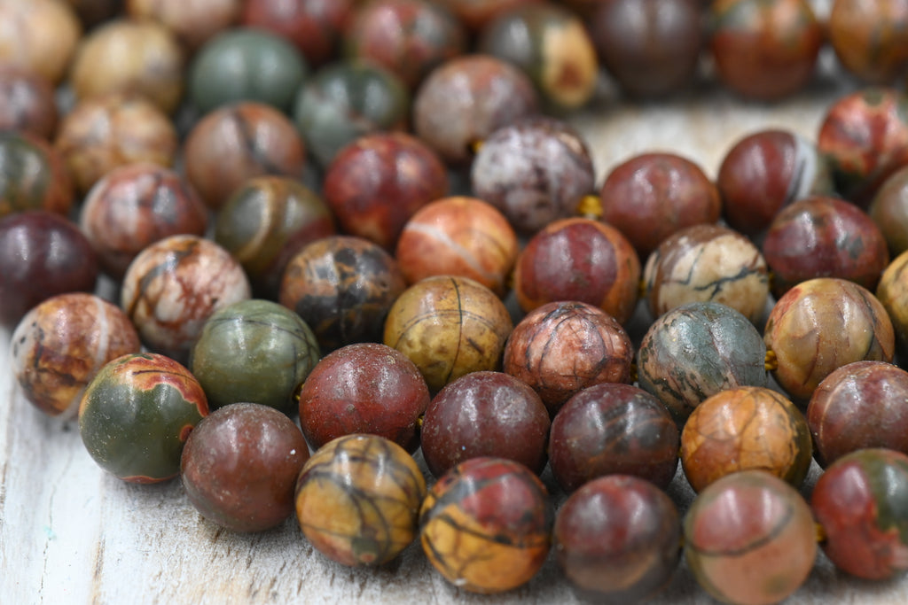 Red Creek Picasso Jasper Round Bead Strands, 8mm, 15 inch strand