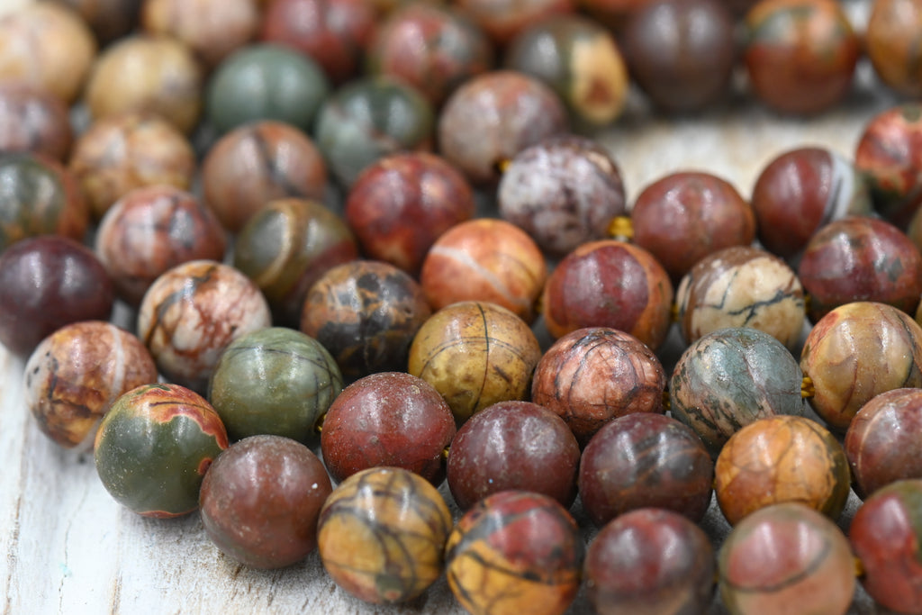 Red Creek Picasso Jasper Round Bead Strands, 8mm, 15 inch strand