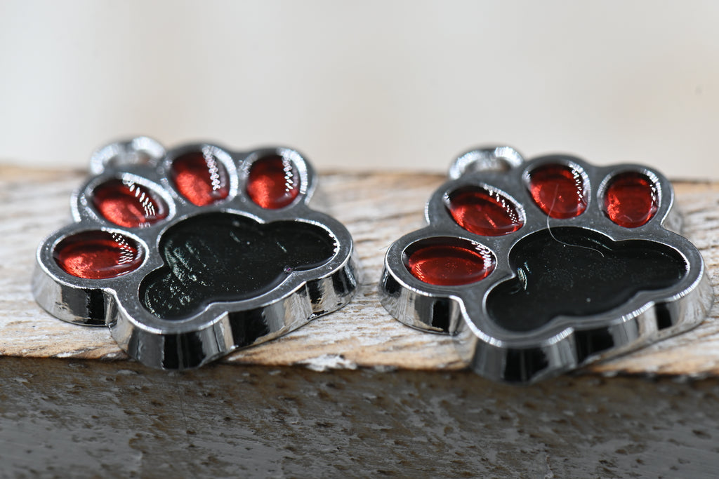 Alloy Enamel Pendants, Two Tone, Dog Paw Prints, Platinum