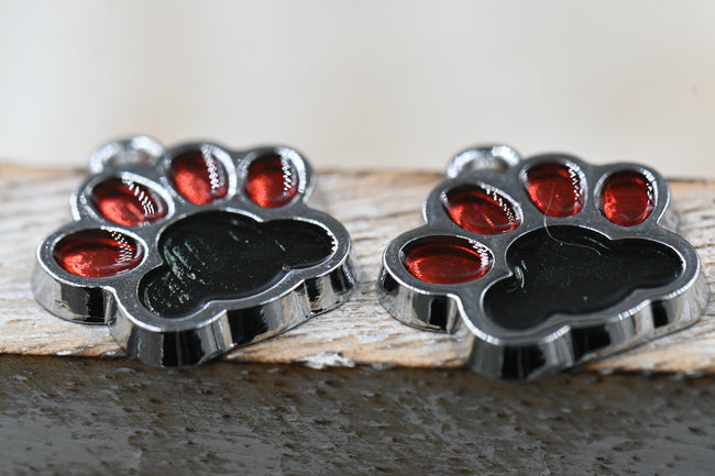 Alloy Enamel Pendants, Two Tone, Dog Paw Prints, Platinum Main Image