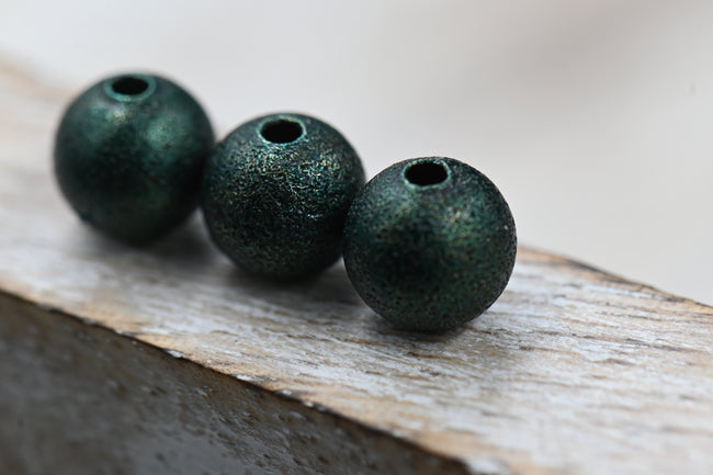Dark Spruce Green Textured Brass 8mm Beads- 50 Hover Image