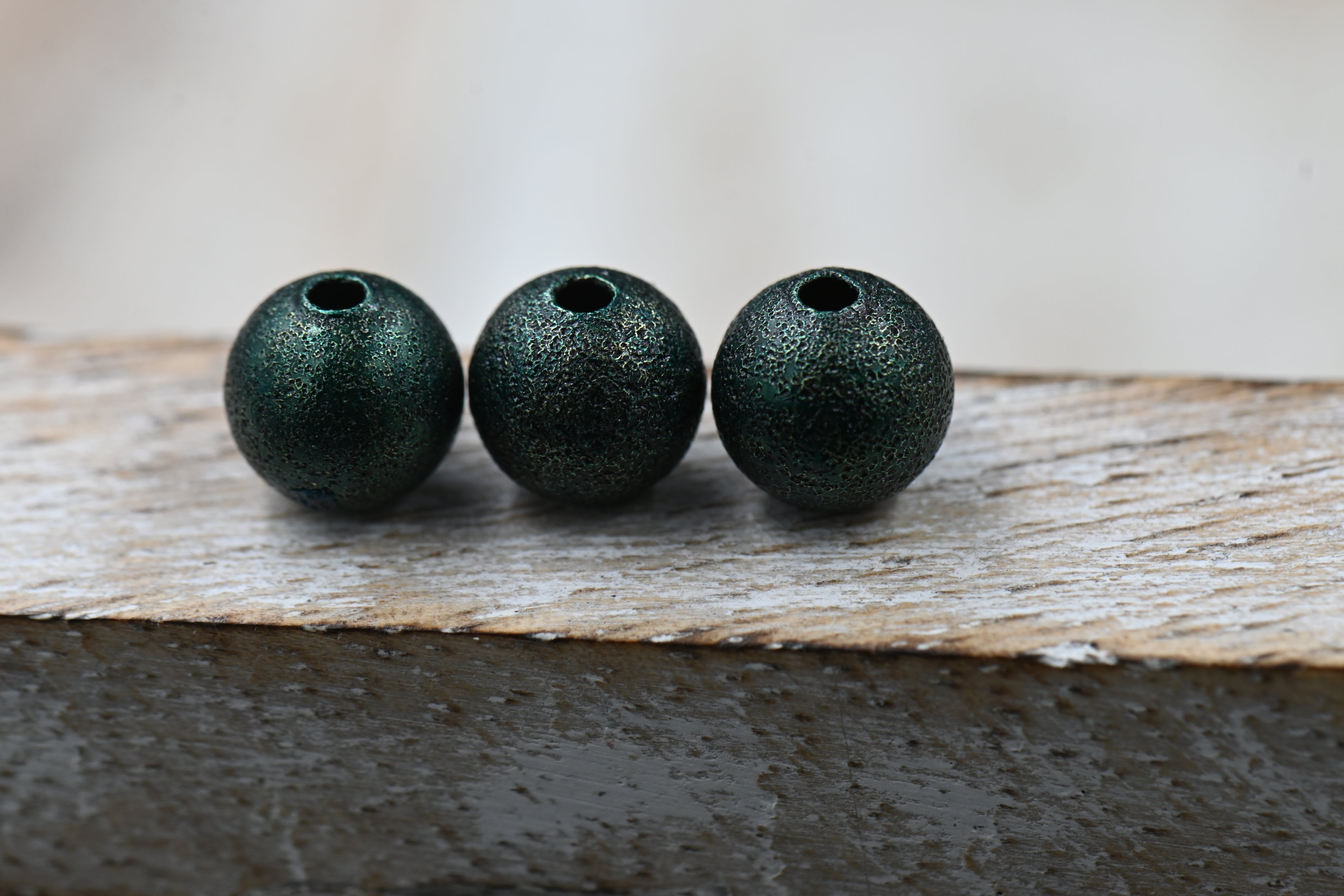 Dark Spruce Green Textured Brass 8mm Beads- 50