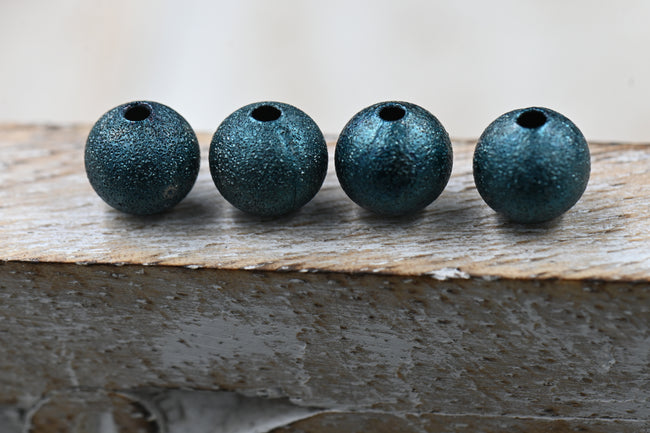 Dark Turquoise Textured Brass 8mm Beads- 50 Main Image