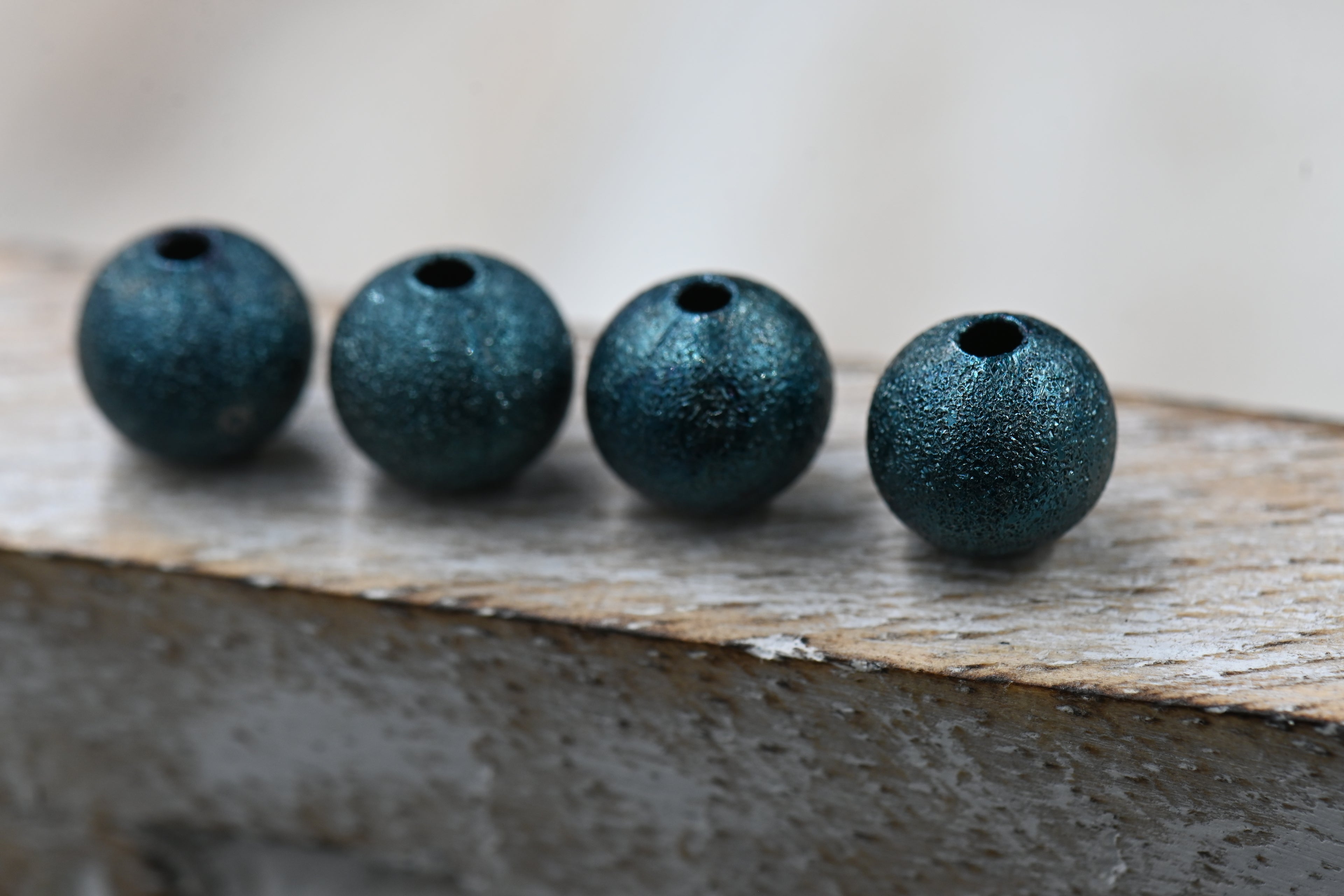 Dark Turquoise Textured Brass 8mm Beads- 50