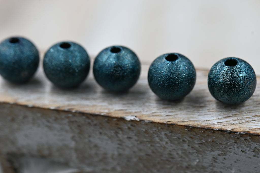 Dark Turquoise Textured Brass 8mm Beads- 50