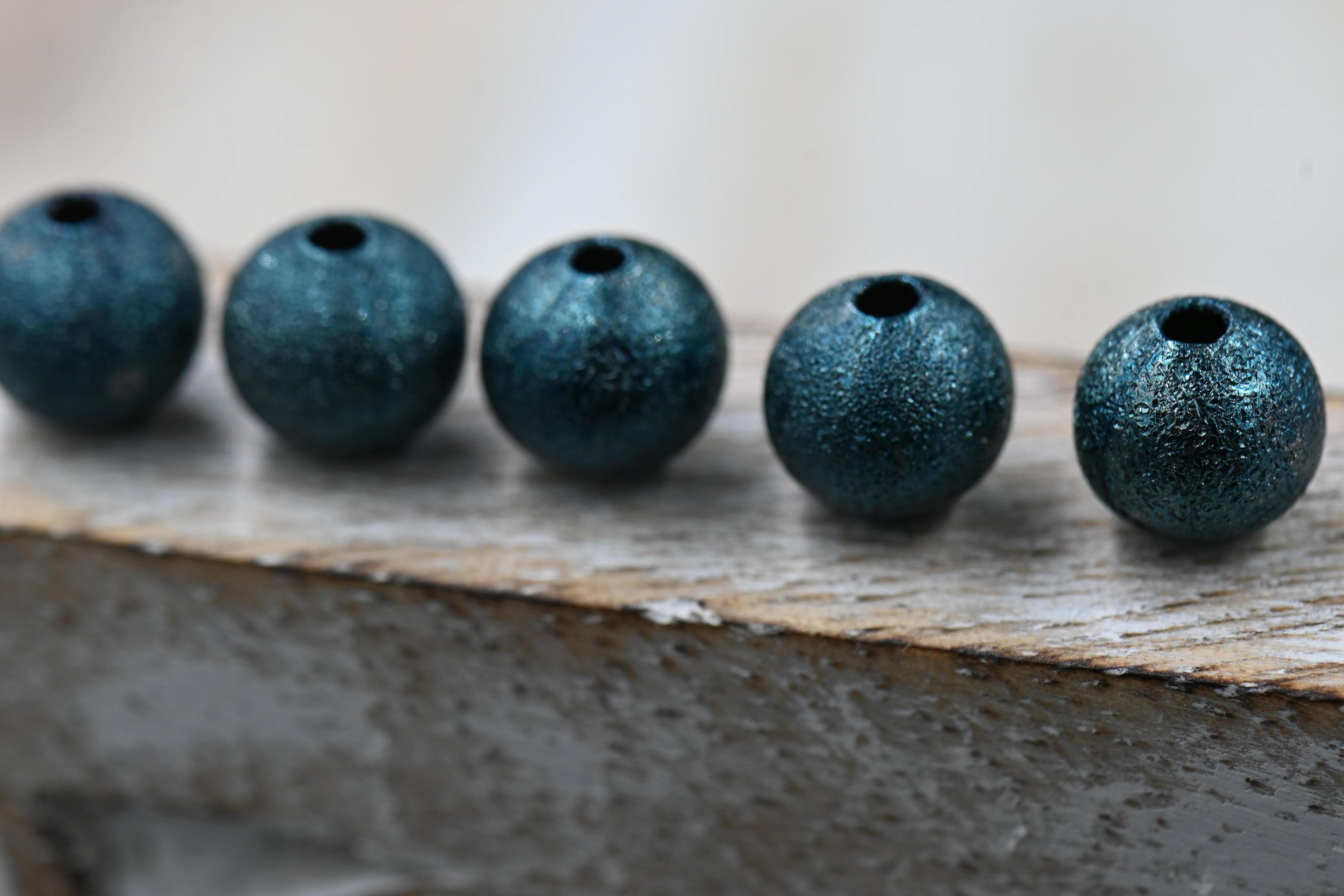 Dark Turquoise Textured Brass 8mm Beads- 50