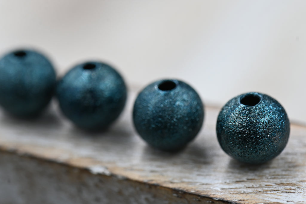Dark Turquoise Textured Brass 8mm Beads- 50