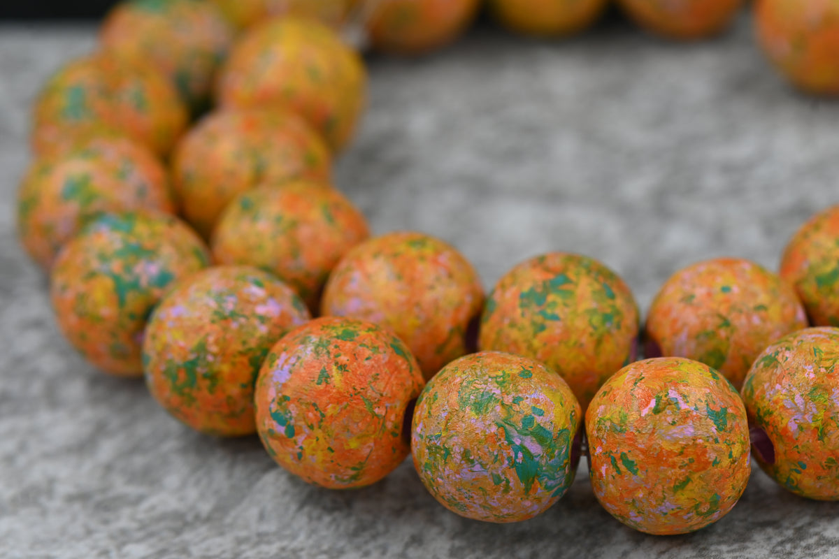 14mm Spring Yellow Wood Beads, 12-inch Strand