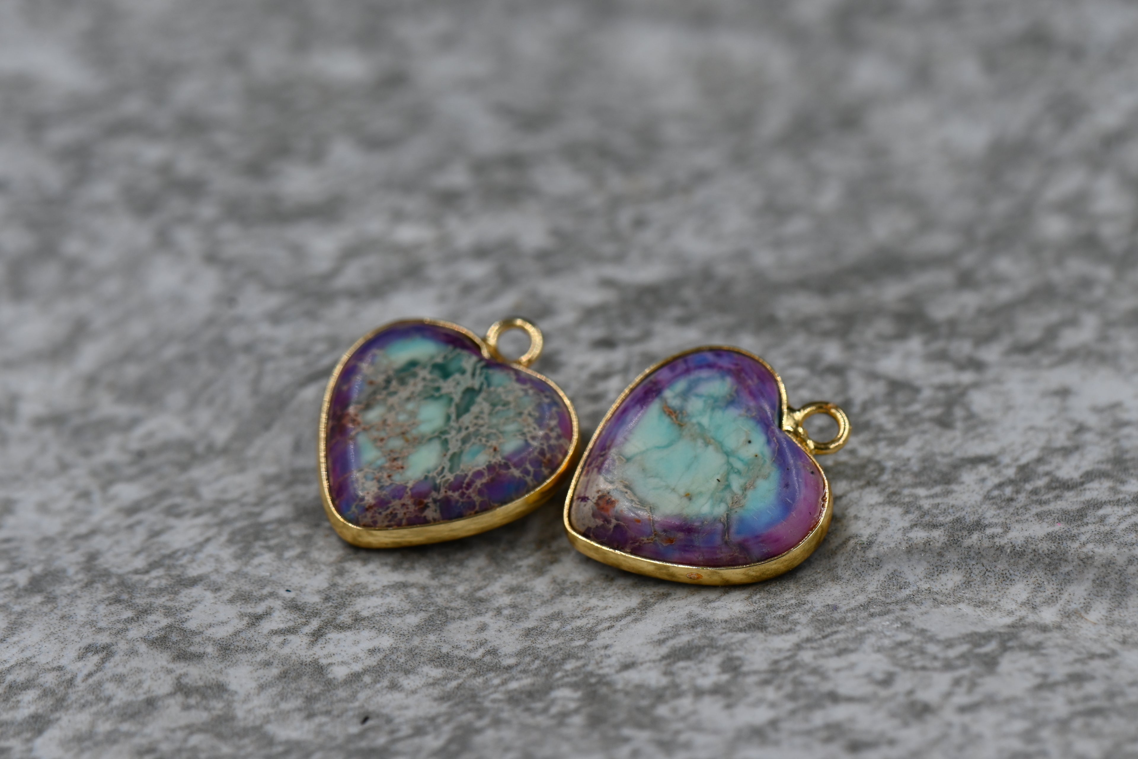 Heart Charm Impression Jasper Purple and Turquoise 15x16mm, 1pc