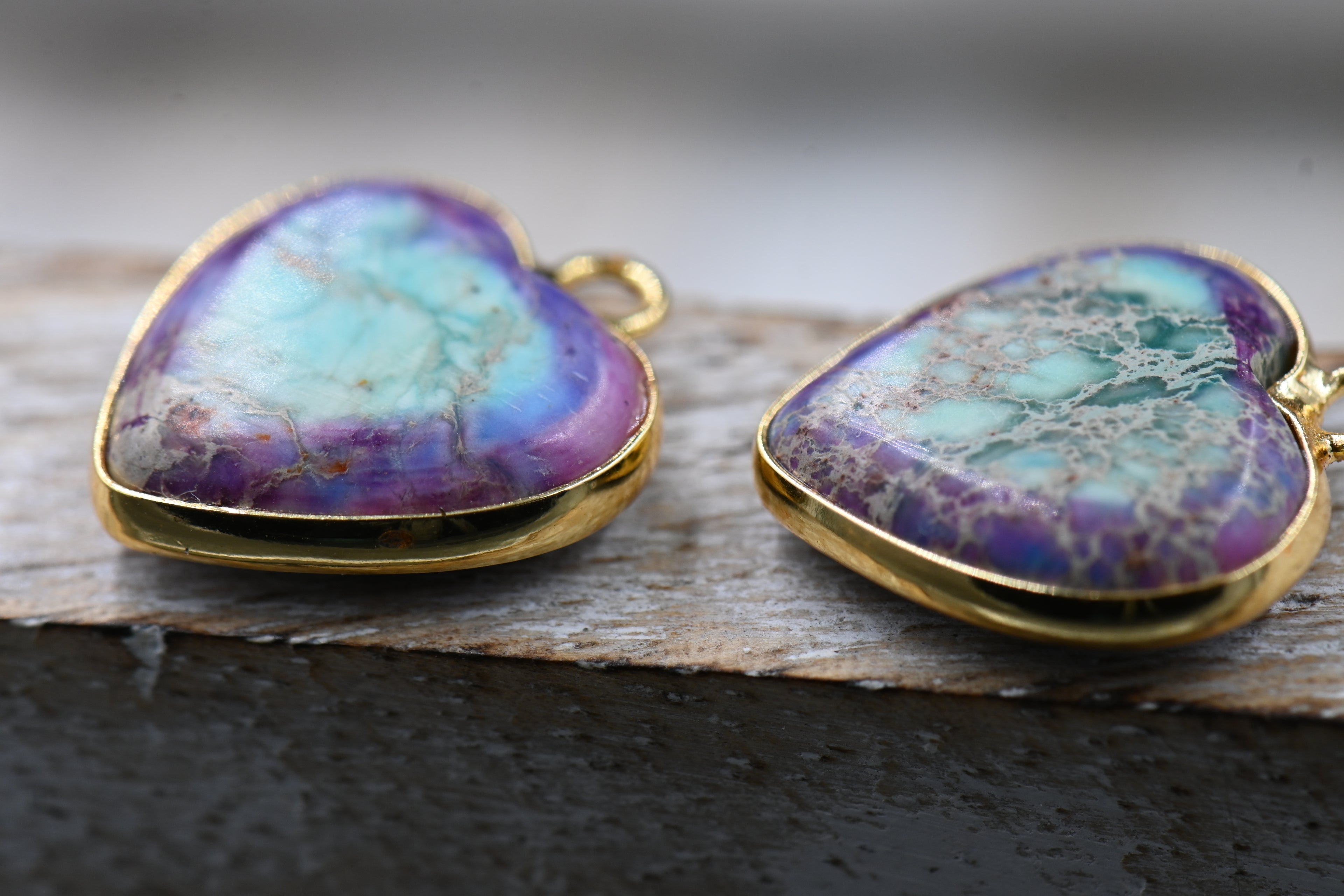 Heart Charm Impression Jasper Purple and Turquoise 15x16mm, 1pc