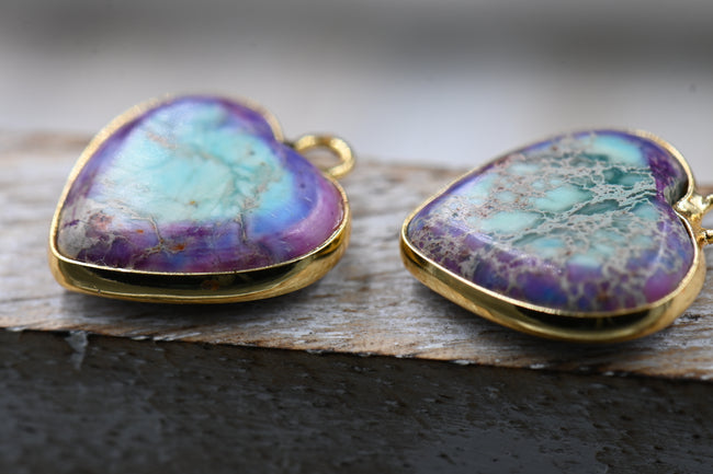 Heart Charm Impression Jasper Purple and Turquoise 15x16mm, 1pc Hover Image