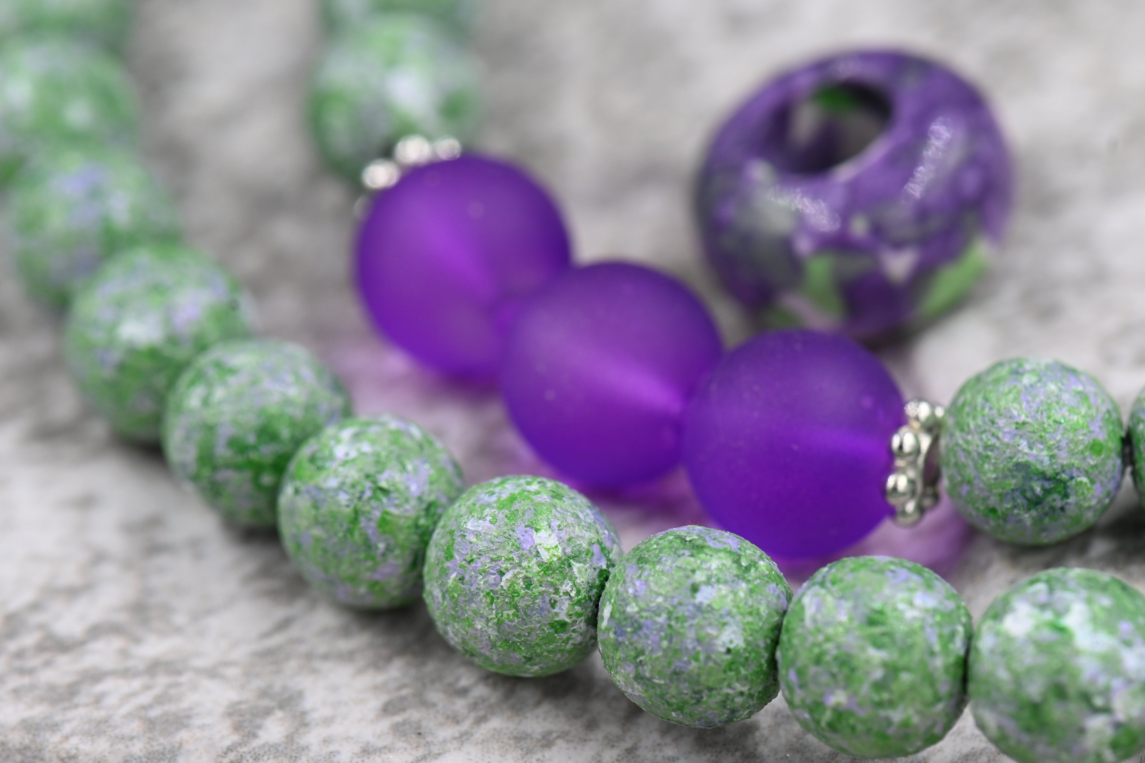 8mm Green Lavender Wood Textured Beads, 16" Strand
