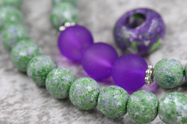 8mm Green Lavender Wood Textured Beads, 16" Strand Hover Image