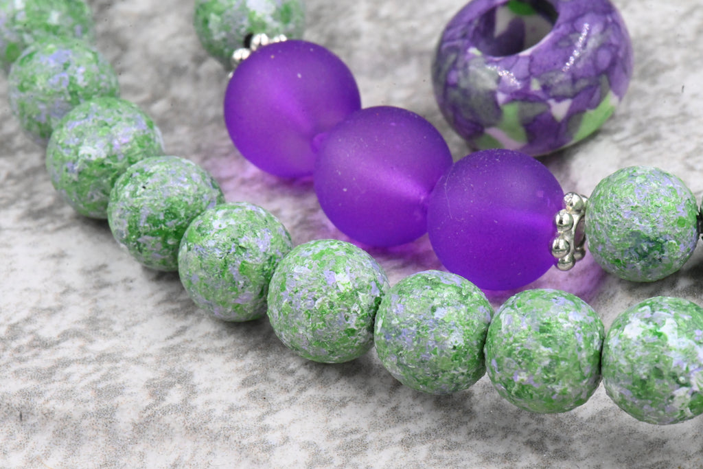 8mm Green Lavender Wood Textured Beads, 16" Strand