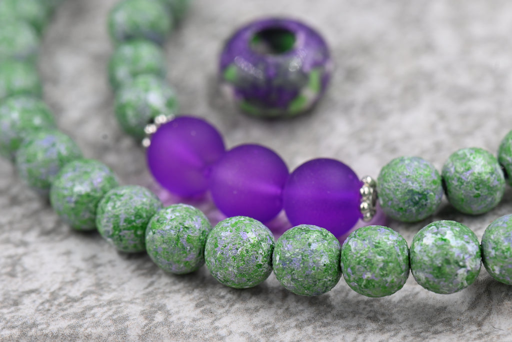 8mm Green Lavender Wood Textured Beads, 16" Strand