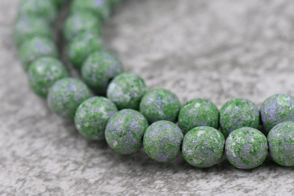 8mm Green Lavender Wood Textured Beads, 16" Strand