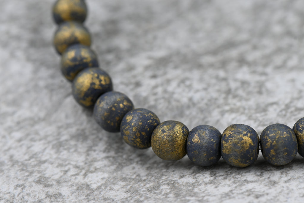 Gray Wood Gold Frosted Beads, 50pc Strand